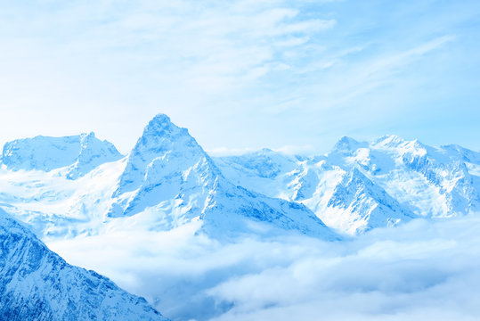 beautiful winter snow covered peaks of Caucasus mountain, Dombaj