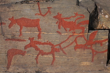Ancient rock paintings in Naesaaker ins Sweden