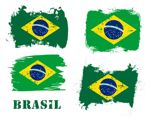 Grunge Brazil flag set, isolated on white background, vector illustration.