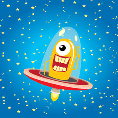 alien spaceship . orange alien in space vector.