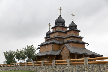 old traditional wooden church in Carpathians, Western Ukraine