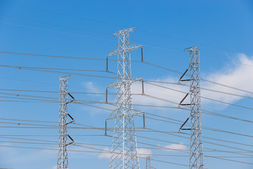 high voltage tower with clear sky