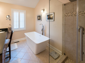Modern bathroom with freestanding tub and shower