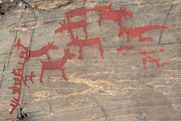 Ancient rock paintings in Naesaaker ins Sweden