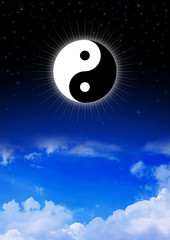 Yin and Yang symbol of Taoism on night sky