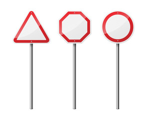 Set of 3 blank road signs, isolated on white background. EPS10 vector illustration.
