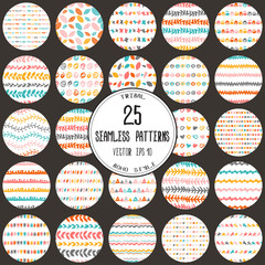 Big set of 25 hand-drawn seamless patterns. 