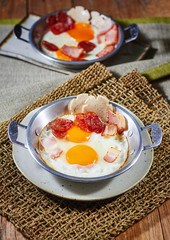 Pan fried egg,shallow Depth of Field,Focus on toppings.
