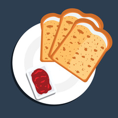 Vector illustration two toast bread slices. Top view