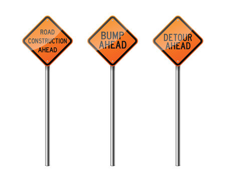 Set of 3 diamond-shaped road signs, isolated on white background. Road works. EPS10 vector illustration.