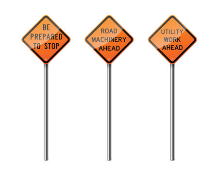Set of 3 diamond-shaped road signs, isolated on white background. Road works. EPS10 vector illustration.