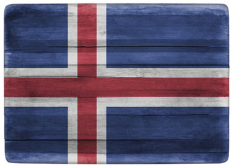 Iceland flag on wooden board