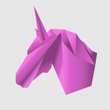 Unicorn head in Origami Style vector icon