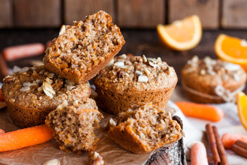 Healthy carrot muffins with walnuts
