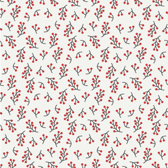 Fototapeta na wymiar Hand drawn autumn seamless pattern made of berries. Wrapping paper. Abstract vector background. Floral illustration. Graphic style. Fall print. Doodle art elements. For printing onto fabric, paper.