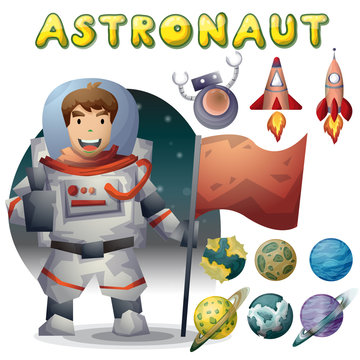 astronaut spaceman vector cartoon with separated layers for game and animation, game design asset