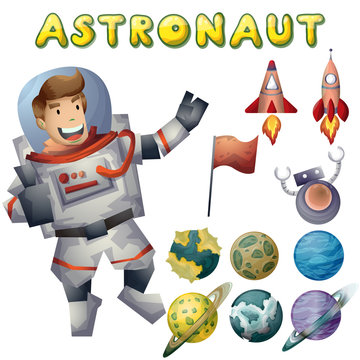 astronaut spaceman vector cartoon with separated layers for game and animation, game design asset