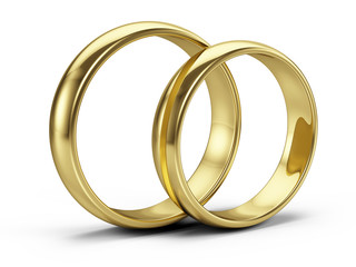 Couple of Golden wedding rings isolated on white. 3d illustration