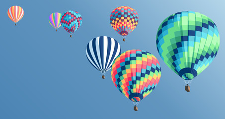 Naklejka premium Multi-colored hot air balloons floating in the sky, colorful hot air balloons collection