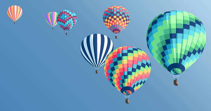 Multi-colored hot air balloons floating in the sky, colorful hot air balloons collection