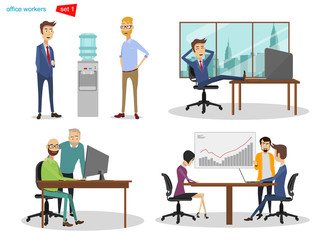 Vector Illustration cartoon. People in the office rest, socialize and make new work plan