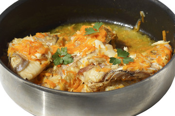 Cooked in a skillet dish of fish.