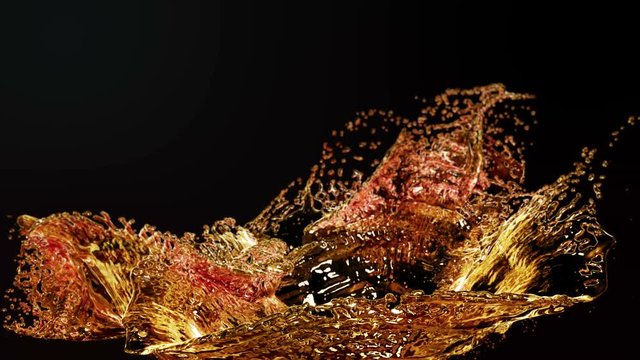 Liquid Splash. Alcohol, Tea, Cola. Super Slow motion.