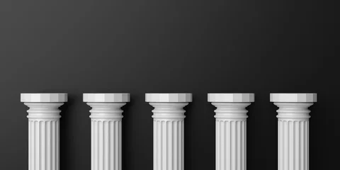 Fotobehang Five white color marble pillars against black wall background. 3d illustration © Rawf8