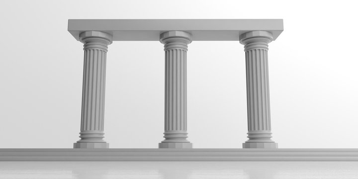 Three white marble pillars. 3d illustration