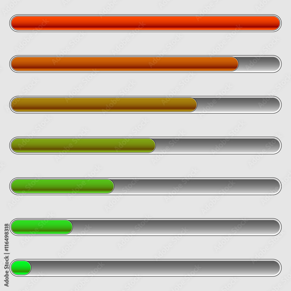 Aufkleber horizontal progress bars. completion, loading, phases concepts.