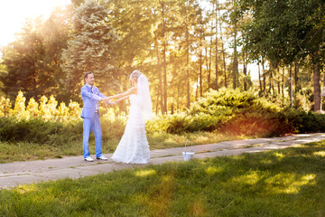 Newlyweds looking at each other