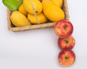 Apples coming out of mangoes basket - different concept