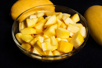 Fresh and juicy slice of mango in bowl