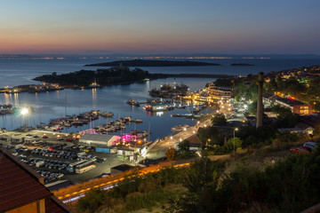 Night Panoramic view of the port of Sozopol, Burgas Region, Bulgaria 