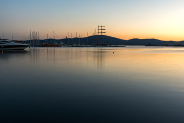 Fototapeta na wymiar Red Sunset at the port of Sozopol, Burgas Region, Bulgaria