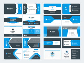 Set of modern creative business card templates. Blue and black colors. Flat style vector illustration. Stationery design