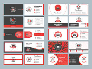 Business card templates. Stationery design vector set. Red and black colors. Flat style vector illustration