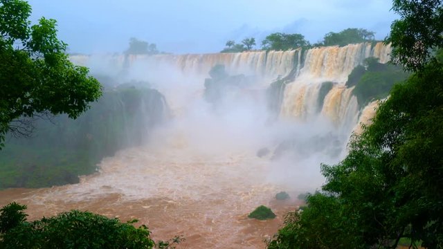 View of beautiful Iguazu Falls at Brazil Border in rainy season