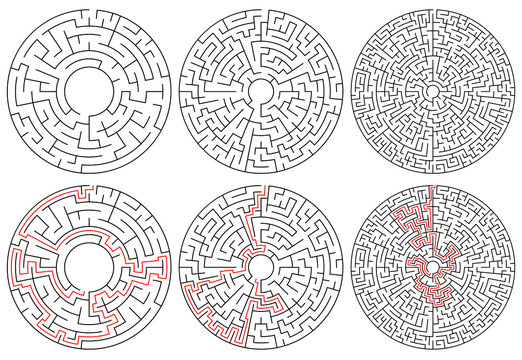 Circular Mazes. 3 Version With Different Complexity.