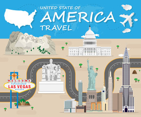 USA Landmark Global Travel And Journey Infographic Vector Design