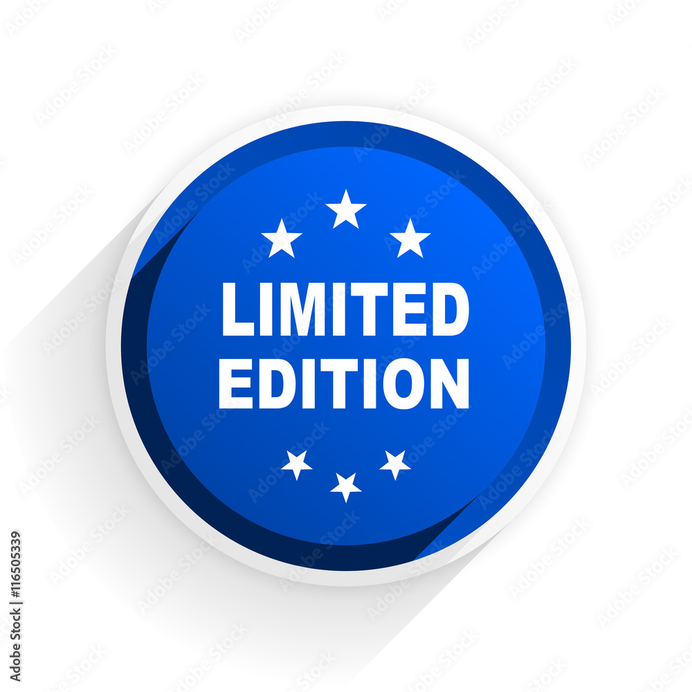 Poster limited edition flat icon with shadow on white background, blue modern design web element