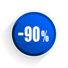 90 percent sale retail flat icon with shadow on white background, blue modern design web element