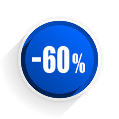60 percent sale retail flat icon with shadow on white background, blue modern design web element