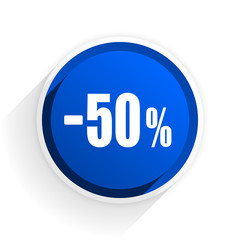 50 percent sale retail flat icon with shadow on white background, blue modern design web element