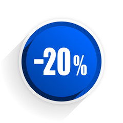 20 percent sale retail flat icon with shadow on white background, blue modern design web element
