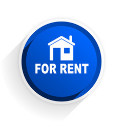 for rent flat icon with shadow on white background, blue modern design web element