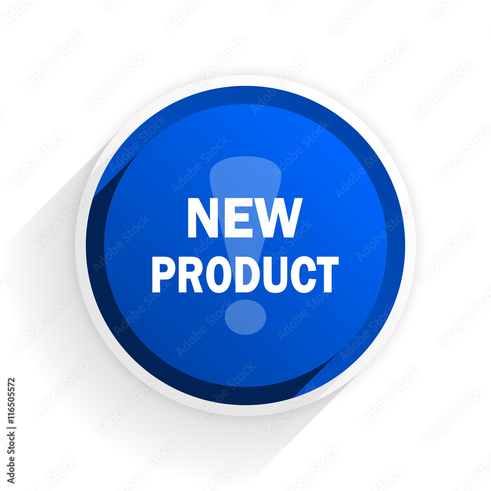 Aufkleber new product flat icon with shadow on white background, blue modern design web element