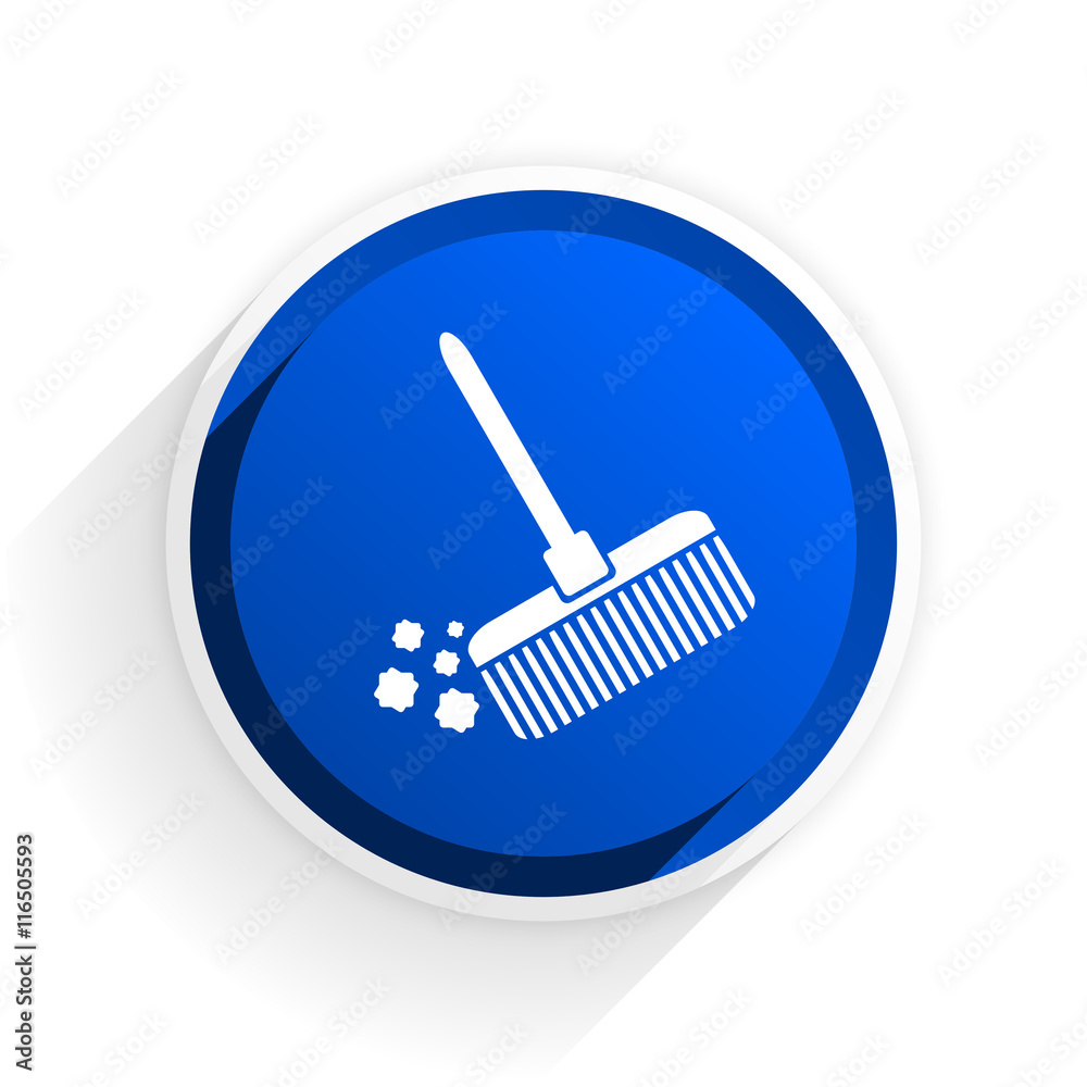 Poster broom flat icon with shadow on white background, blue modern design web element