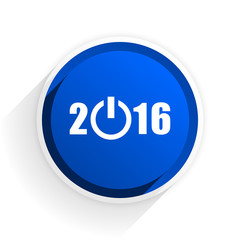 year 2016 flat icon with shadow on white background, blue modern design web element