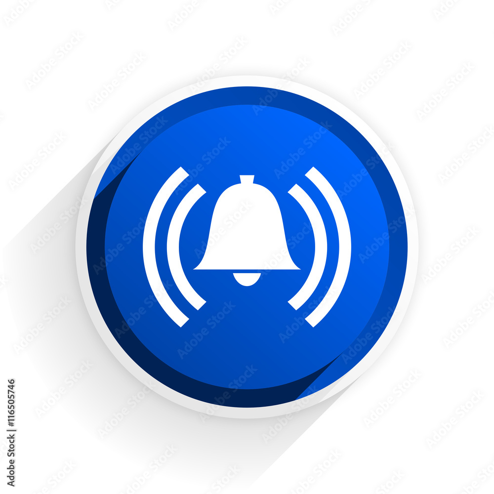 Aufkleber alarm flat icon with shadow on white background, blue modern design web element